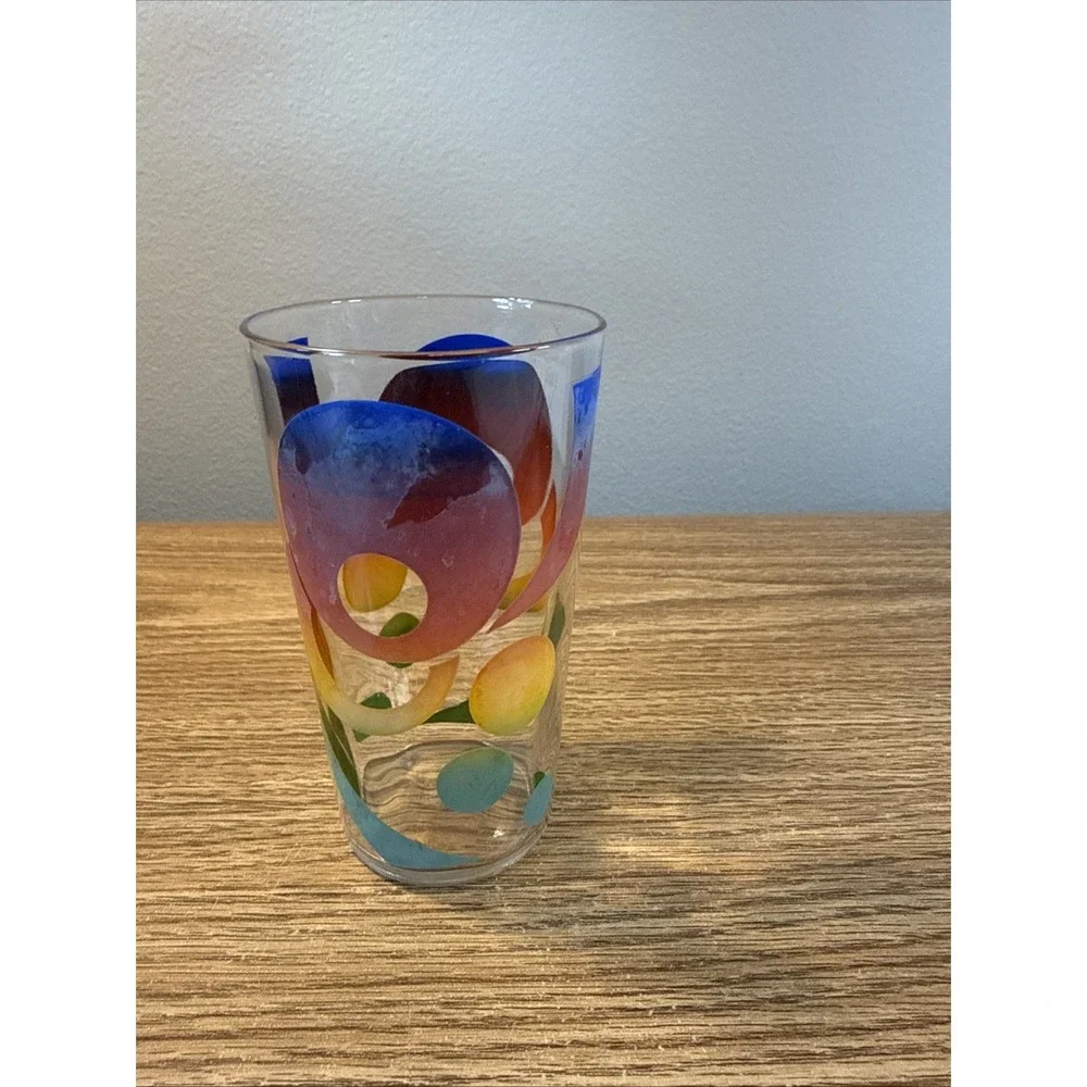 VTG MCM Kraft Cheese Glass Tumbler Geometric Design Blue‎ Red Green Faded (5)